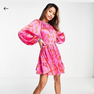 Topshop Pink and Orange Long Sleeve Dress